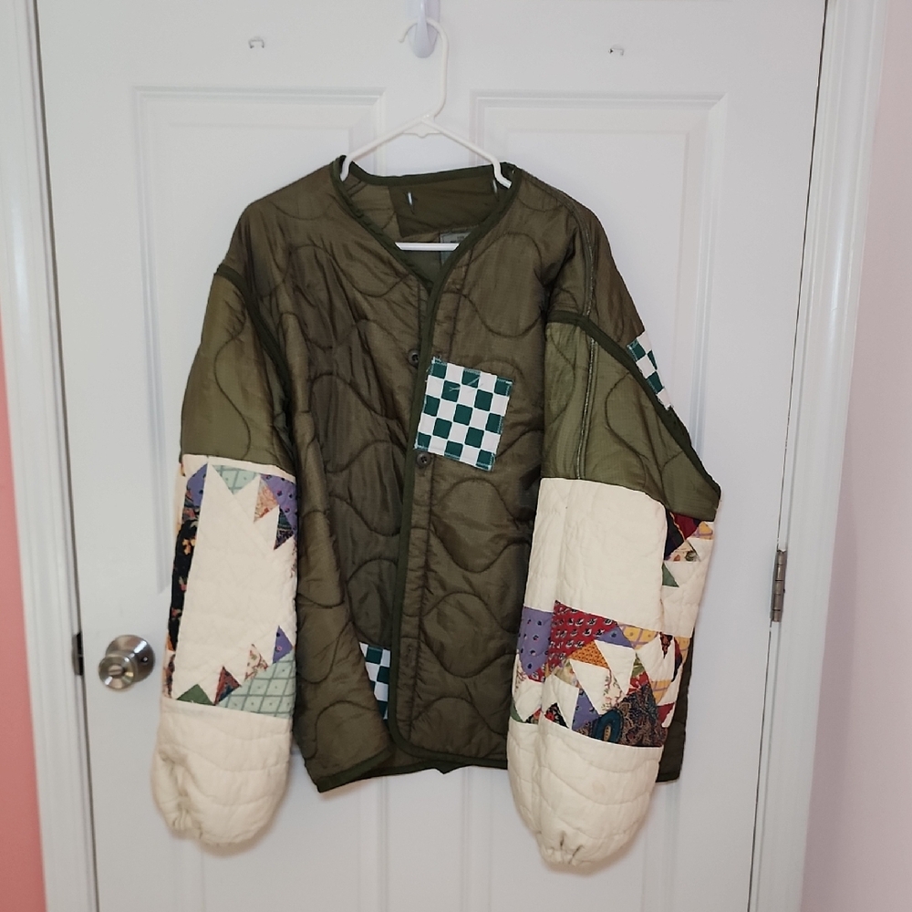Patchwork Quilted Jacket Xl Has A Small Stain - image 1